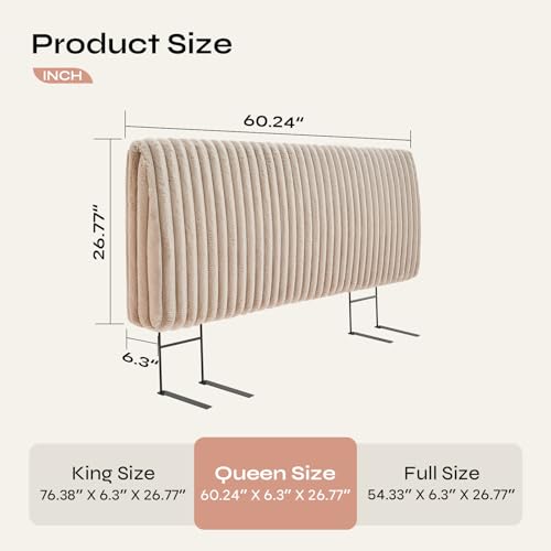 Image of Pinmoco 4.7 inch Upholstered Modern Headboard for Queen Size Bed, Height Adjustable and Ergonomic Headboard, Easy Assemble, Sturdy and Durable, Faux Rabbit Fur, Light Camel