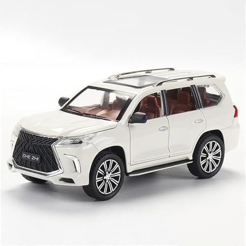 Image of DEUSON ECOM 1:24 Scale LX570 Toy Car for Kids Metal Diecast Car Pullback Sound and Light Openable Door, White