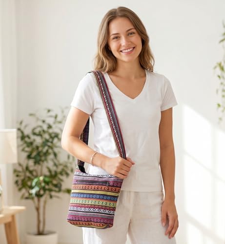 Image of Small Aztec Messenger Bag - Handmade Woven Hippie Hobo Shoulder Handbag - Ikat Tribal Sling Purse for Women