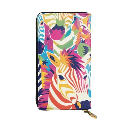 Colorful Rainbow Zebra Prints Leather Long Clutch Wallet for Fashionable Girls and Women - Durable, Stylish, and Functional, Black, One Size