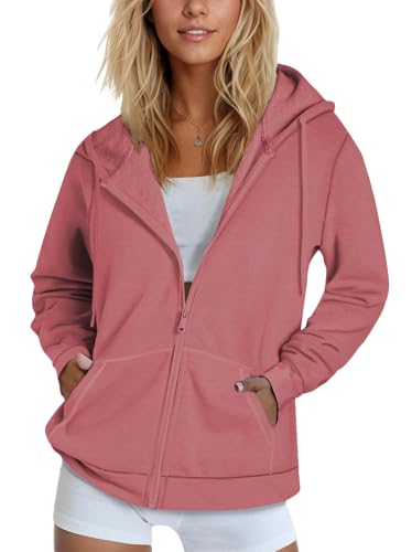 SMENG Pink Hoodie Women Full Zip Up Sweat Jackets Y2K Cute Lightweight Hoodies Comfy Hooded Sweatshirt XL