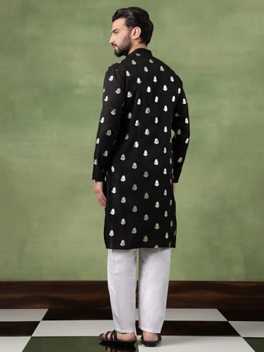 Image of SOJANYA (Since 1958 Men's Cotton Long Kurta with Golden Floral Motif Print