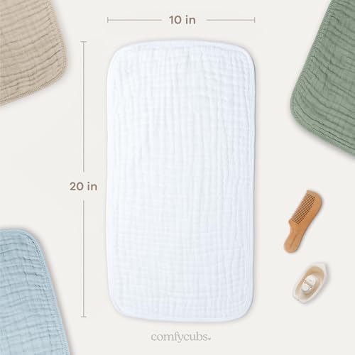 Comfy Cubs Muslin Burp Cloths 20x10" 6 Pack, Baby Burp Cloths - White