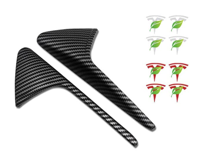 Side Camera Turn Signal Covers Matte Carbon Fiber Pattern with T Logo Stickers Compatible with Tesla Model X S 3 Y - Version 1