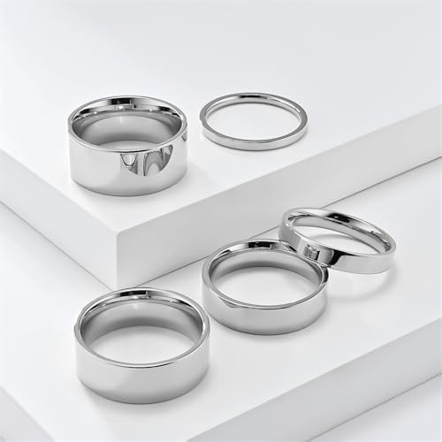 Unisex Stainless Steel Minimalist Polished Finish Pipe Cut Flat Dome Wedding Band Ring 2mm 4mm 6mm 8mm 10mm4