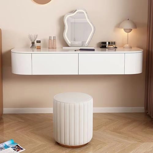 Modern Floating Vanity Makeup Table - White Corner Desk with Drawers, Stylish Storage Cabinet & Bedside Nightstand (47.2 x 15.7 x 7.1 in) - Space-Saving Design