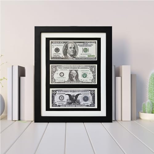 First Dollar Bill Frame, Real Glass, Easel and Wall Mount, Multi Dollar Bill Display, black, 12.2 x 9.83 inches