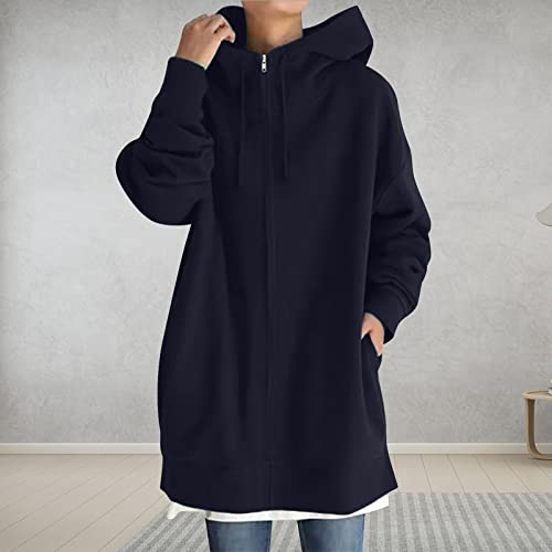 Women's Hoodies Loose Fit 2023 Hooded Hoodie Pullover, Lounging T Shirts Sweatshirts Woman Funny Tops Clothes Blouse Long Sleeve Warm Solid Color Teen Girls Spring Winter Sweaters Dark Blue 3Xl #TOP2