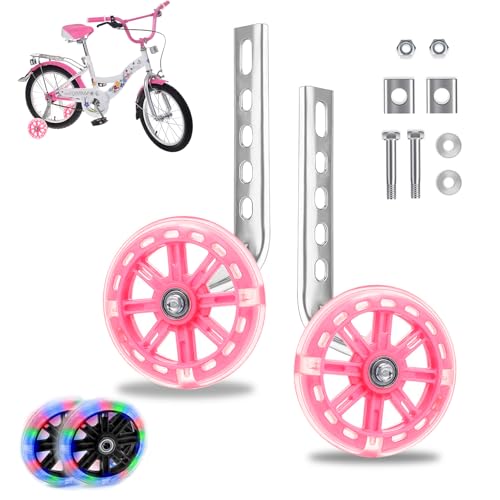 GothicBride Fahrrad Stützräder, Universal Stützräder für kinderfahrrad Flash Räder Hilfsräder, Stützräder für 12,14,16,18,20 Zoll Kinder Singlespeed Fahrrad (Rosa)
