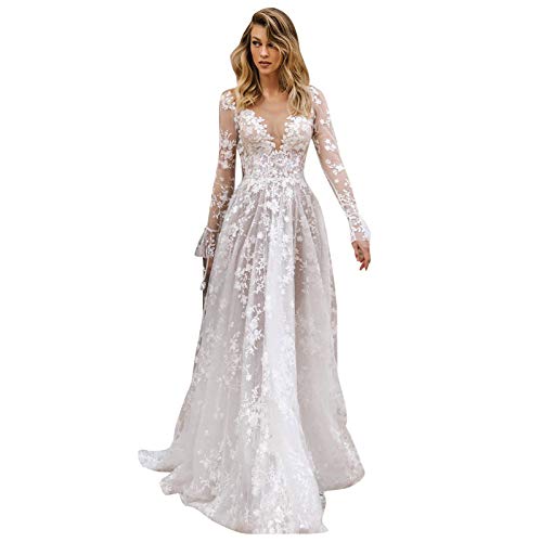 Robe en dentelle col en V manches d'hiver pour rester élégante au mariage