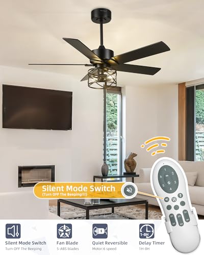 Image of YOUKAIN 42-Inch Farmhouse Ceiling Fan with Lights and Remote, Matte Black