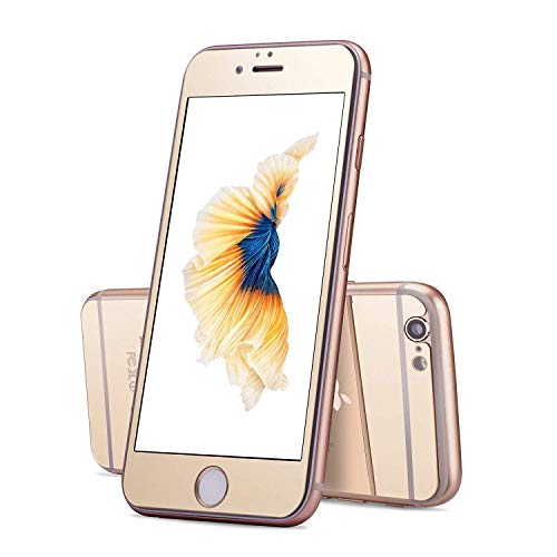 VAPIAO Spiegel Hartlasfolie kompatibel mit iPhone 6 Plus, 6s Plus verspiegelter Rundum Schutzglas Mirror Glas in Gold Cover