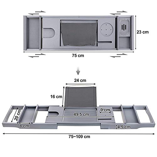 Bandeja de bañera extensible con soporte de libro y copa de vino 5