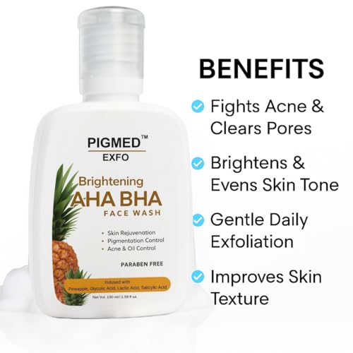 Image of Pigmed Exfo Brightening AHA BHA Daily Face Wash -100 ml | Gently Exfoliates, Pigmentation reduction, Controls Acne(Packof2)