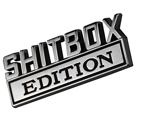 Image of 1Pc Metal Shitbox Edition CAR Emblem Badge 3D Sticker Decal Compatible with F-150 F250 F350 Silverado 1500 2500 3500 (Chrome)