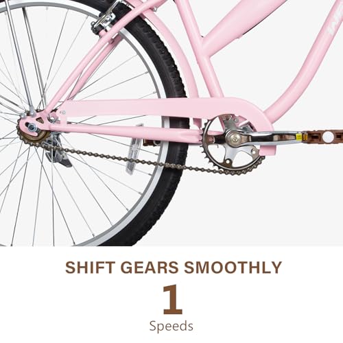 Image of WEIZE Beach Cruiser Bike, 24 26 inch Commuter Bicycle for Adult Men and Women, Front & Rear Fenders, Comfortable City Bikes with Rear Rack&Basket, Ergonomic Upright Design