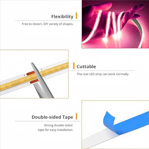 Image of ZSLAIFU 5V USB LED Light Strip, COB LED Strip Lights, Pink 5V LED Lights, Small LED Strip Light, TV Lights for TV Under Cabinet Kitchen Living Room Shelving or Displays (Pink, 3.28ft)