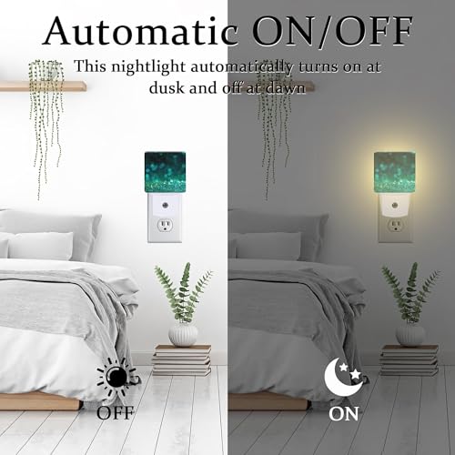 Image of Green Gold Glitter Night Light - Plug into Wall, Green Sparkle Shining Lights Dusk to Dawn, 0.5w Energy Saving Sleep Friendly Night Light for Kids Boys Girls Home Decor
