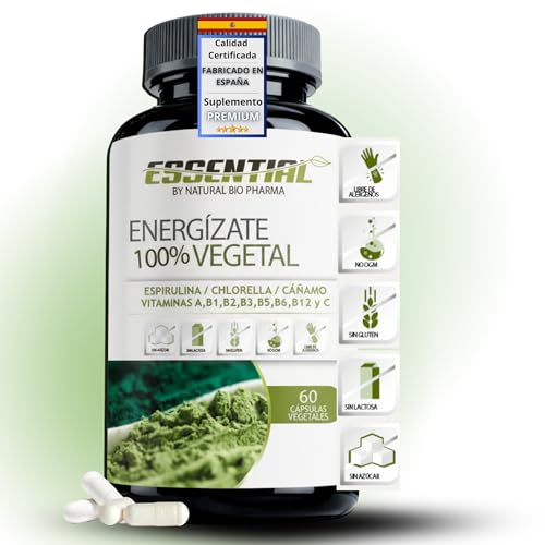 Multivitamínico Natural Energízate con Espirulina Bio y Chlorella | Vitaminas C A Complejo B | Refuerza Sistema Inmune y Energía | 100% Vegetal | 60 Cápsulas