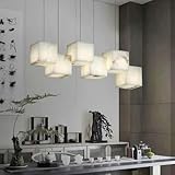 Karavionu Lámpara de techo cuadrada china simple de mármol blanco para comedor, lámpara colgante larga para casa de té