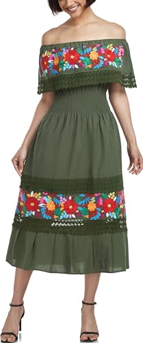 Image of YZXDORWJ Women Embroidered Mexican Peasant Casual Sexy Lace Off-Shoulder Long Dress