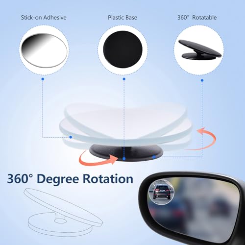 Blind Spot Mirror, AmFor Round HD Glass Convex Lens Frameless Adjustable Blind Spot Mirror for All Universal Vehicles Car Stick-on Design (2 PCS) - Thumbnail 3
