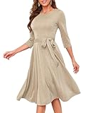 DRESSTELLS Cocktail Glitter Spring Wedding Guest Bridesmaid Dresses for Women 2025, 3/4 Sleeve Teen Formal Party Knee Length Evening Prom Sequin Dress Champagne L