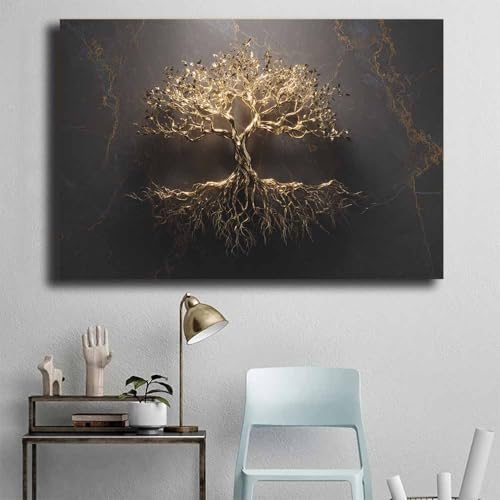 Tableau arbre de vie doré encadré pour illuminer votre salon ou bureau - 4