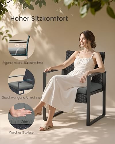 SONGMICS Balkonmöbel, Gartenmöbel-Set, aus PE-Polyrattan, Lounge-Set, Tisch und 2 Stühle, Terrassenmöbel, einfache Montage, Outdoor, für Terrasse, Balkon, Garten, schwarz-grau GGF010G05 4