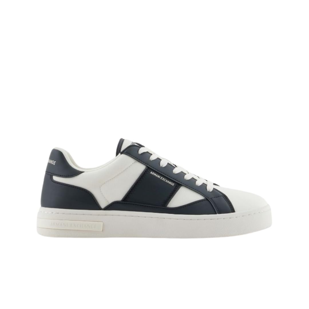 Armani Exchange Men's London Trainers, Off White + Jet Set, 44.5 EU, Off White Jet Set, 10.5 UK