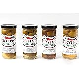 Crying Tongue Stuffed Olives Gift Box | Dirty Martini Mix Cocktail & Cheese Board Garnish | Variety Pack Green Olives Stuffed with Blue Cheese, Garlic, Jalapeno, and Pimento | Pack of 4 | 5oz