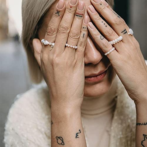 Ttndstore Fashion Minimalist Pearl Rings Multi-Style Natural Freshwater Pearl Rings For Women Girls Elastic String Beaded Rings Adjustable - Flat Pearl G - Resizable #TOP5