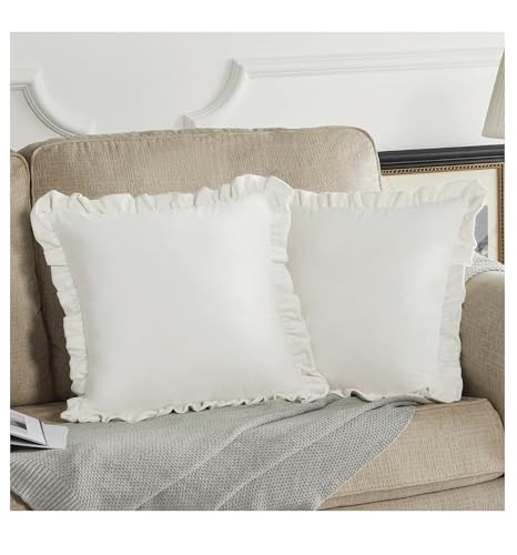 Image of Amazon Brand - Umi Velvet White 16x16 Pillow Covers, Set of 2 Decorative Ruffle Cushoin Pillow Covers for Sofa Couch