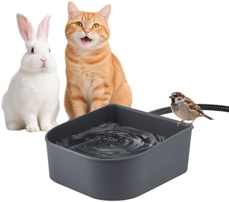 Namsan Heated Water Bowl for Cats Outdoor/Indoor, 1L Rabbit Thermal Bowls, Prevents Freezing, Hanging Heated Cage Bowl for Chicken, Birds, Small Dogs, Self-Assembly, Grey