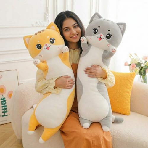 Image of Charming Long Cat Plush Cushion Soft Toy Pillow for Kids Adults Home Decoration