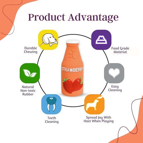 Image of Foodie Puppies Natural Latex Squeaky Play Drink Chew Toy - (Strawberry Juice Toy) for Small to Medium Dogs | Durable, Interactive, Fetch & Chew Safe Play Toy | Reduce Separation Anxiety