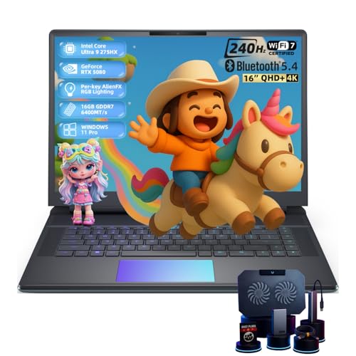 Alienware 16 Area-51 Gaming Laptop - 16 Zoll QHD+ 240Hz 500Nits, RTX 5080 16GB GDDR7, Intel 24-Core Ultra 9 275HX (bis zu 5,4GHz), 64GB DDR5, 8TB SSD, Wi-Fi 7, RGB Tastatur, Win11 Pro, mit Zubehör