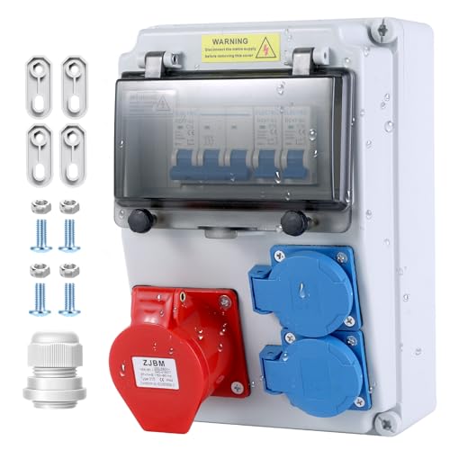 VAYALT Baustromverteiler 16A mit LS Wandverteiler 2x Schuko-Steckdose und CEE-Steckdos 16A Starkstrom Verteiler IP66 Wasserdicht Stromverteiler Steckdose für Drinnen und Draußen Baustromverteile