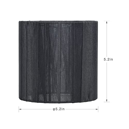 Lampwell Lyon Clip-On Chandelier Organza Fabric Lamp Shades,Set Of 6,Small Drum,5.2"×5.2"×H5.2", Organzy Ribbon, Handmade,Modern Trendy Decorative,Black #TOP1