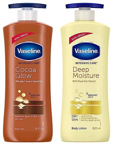 Image of Vaseline Intensive Care 24 hr nourishing Cocoa Glow Body Lotion with Cocoa And Shea Butter- 600 ml & Vaseline Intensive Care Deep Moisture Nourishing Body Lotion 600 ml
