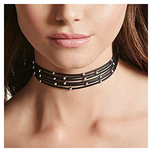 Preisvergleich Produktbild Anglacesmade Bohemia Layered Choker Halskette Schwarz Wildleder Choker Leder Choker mit Silberperlen Multilayer Choker für Damen und Mädchen