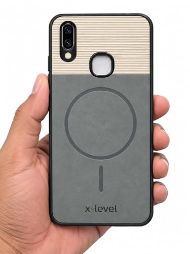 Image of Bintage Dual-Leather Mac Safe Design Phone Case| Soft Touch Finish | Full Camera Protectection Back Cover Compatible for Vivo 1807 / Vivo Y95 / Y91 / Y93 - White & Matelic Grey