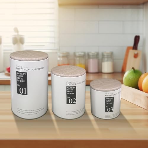 3PCS Kitchen Canisters, Airtight Food Jars, Metal Storage Jar, Multi Purpose Metal Containers, Kitchen Organization Canisters, Coffee Bean Storage Jar Large, Medium, Small Size for Kitchen - immagine 5