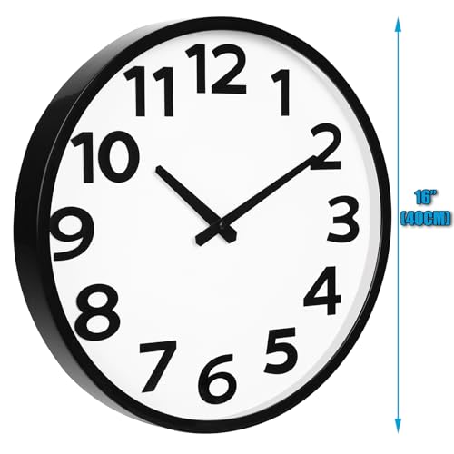 Image of 16 Inch Wall Clock Battery Operated Silent Analog Quartz Round Clock