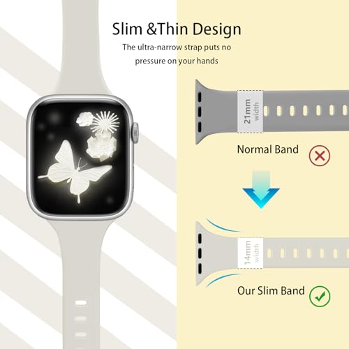Image of Slim Band Compatible with Apple Watch Bands 38mm 40mm 41mm 42mm 44mm 45mm 46mm 49mm for Women Men,Soft Thin Narrow Silicone Sport Strap Wristbands for iWatch Series 11 10 9 8 7 6 5 4 3 2 1 SE Ultra StarLight