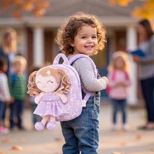 Image of Gloveleya 3.5L Curly Hair Plush Figures Dress Backpack - Purple Star, 9 inches, 3.5 liters