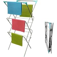 Novostyl 3 Tier Folding Clothes Airer, Foldable Clothes Horse, Clothes Drying Rack, Clothes Airer Indoor, Flat Foldable Washing Line with Non-Slip Feet Clothes Rack for Indoor & Outdoor Use