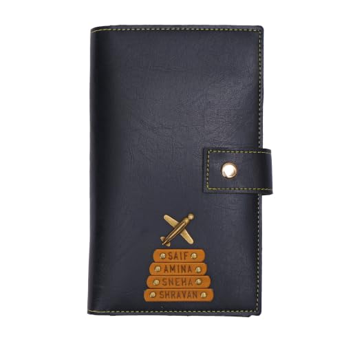 Image of The Junket Passport Holder for Family 4 - Personalized Travel Wallet Organizer, Custom Vegan Leather Passport Cover for Family Trips, Sleek ID & Document Organizer for Travel, (Black 2)