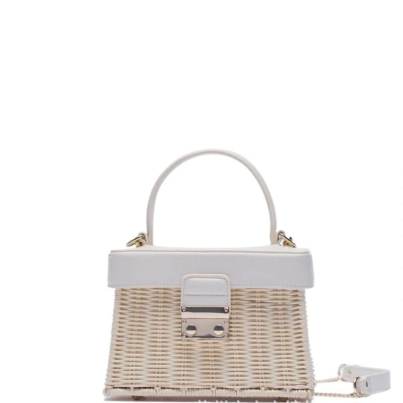Capazo Playa Mujer,Cesta Playa Bolso de la paja de la vendimia de la vendimia de la vendimia de la vendimia blanca de la vendimia de la vendimia Casual portátil para las mujeres Canasta Bolsa de ratán