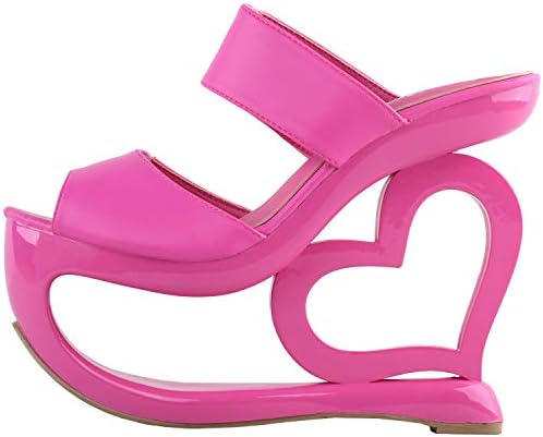 SHOW STORY Retro Pink Strappy Peep Toe Heart Shape High Heel Platform Party Sandals,LF40220HP38,7US,Pink | Image 1